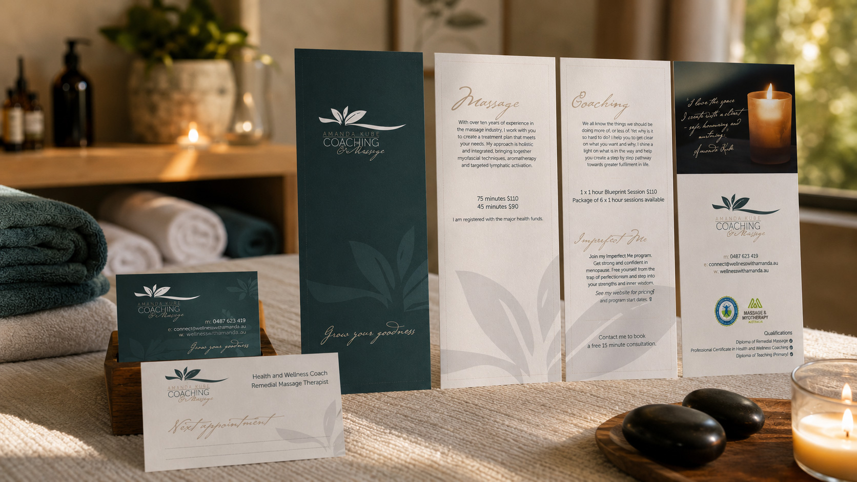 Logo and brand design for Amanda Kube Massage & Coaching designed by Phunkemedia.