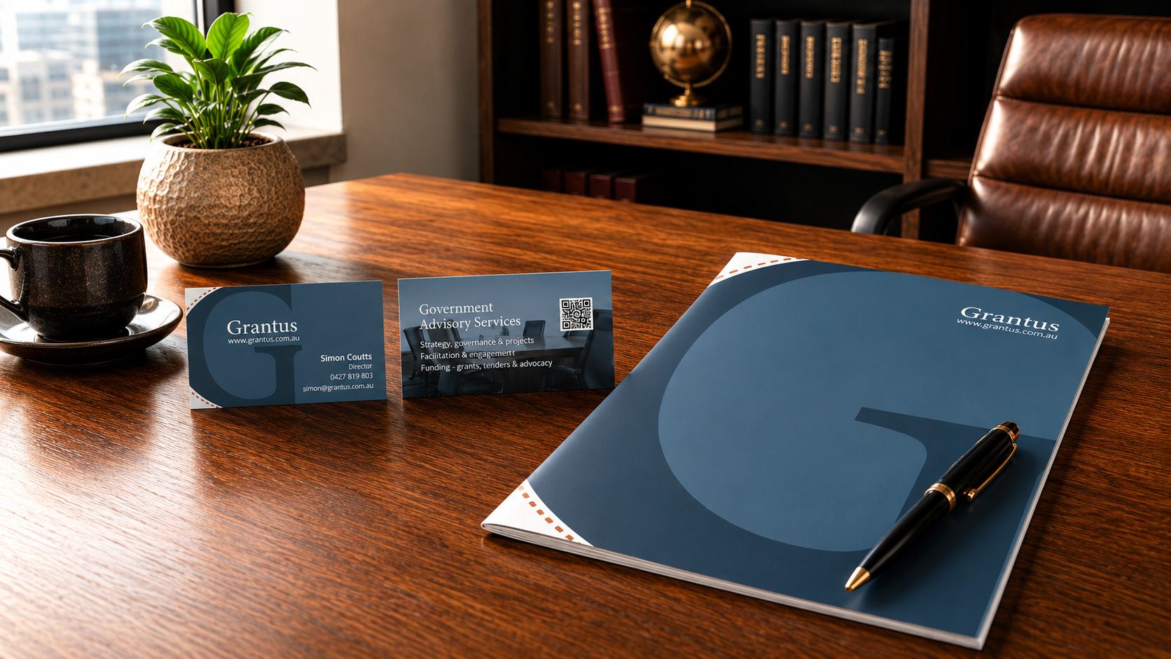 Grantus logo, WordPress website, business cards, flyers, forms, ongoing branding and marketing management by Phunkemedia.