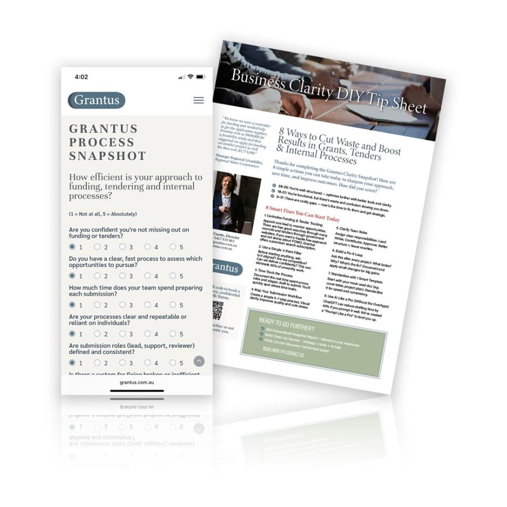 Grantus logo, WordPress website, business cards, flyers, forms, ongoing branding and marketing management by Phunkemedia.